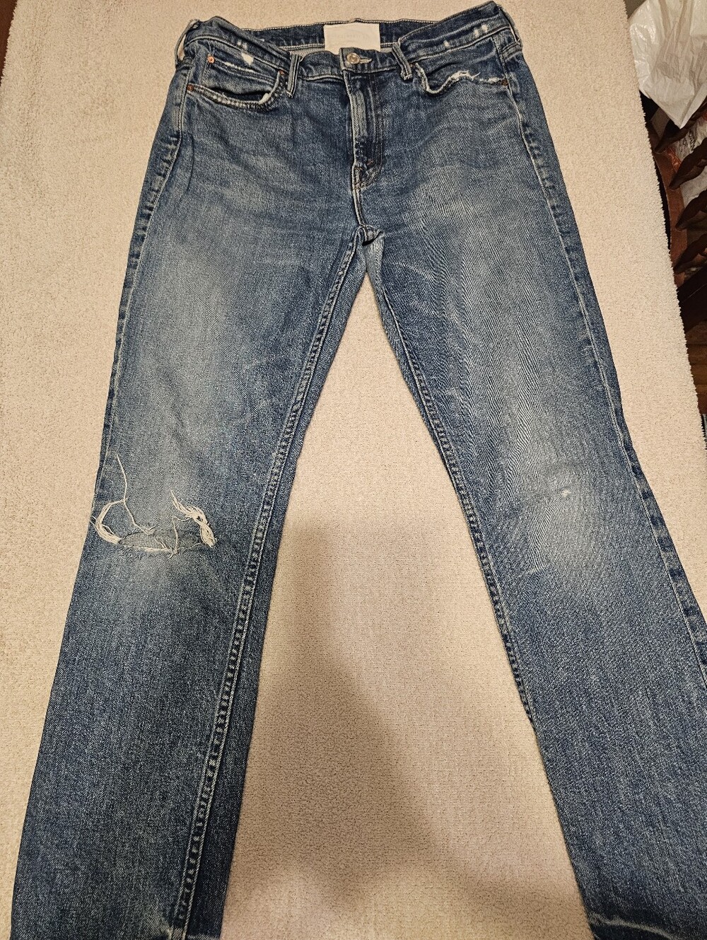 MOTHER SUPERIOR Flirt Chew Light Blue Distressed Straight-Leg Jeans